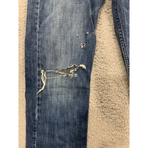 American Eagle 29/30 Original Straight Distressed Denim Blue Jeans Destroyed - Picture 2 of 13